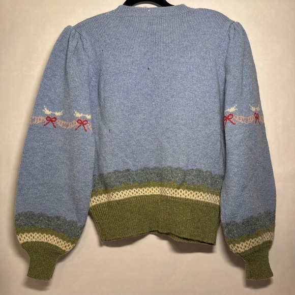 RARE Vtg Hand Embroidered Wedding Sweater 100%‎ Pure Wool Shetland Cottagecore - Picture 3 of 14